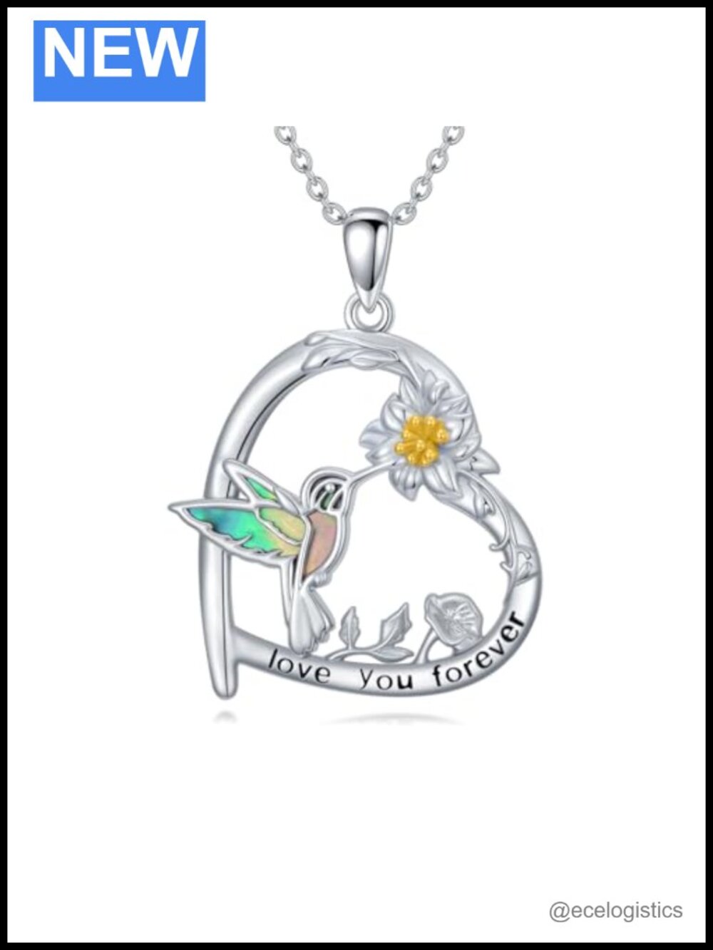 925 Sterling Silver Hummingbird Heart Pendant Necklace